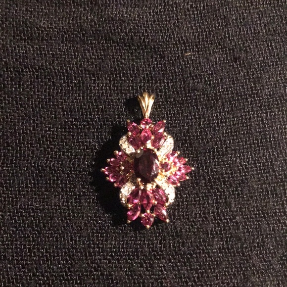 Womens Solid Yellow 10K Gold Pink Tourmaline Pendant - Picture 1 of 5